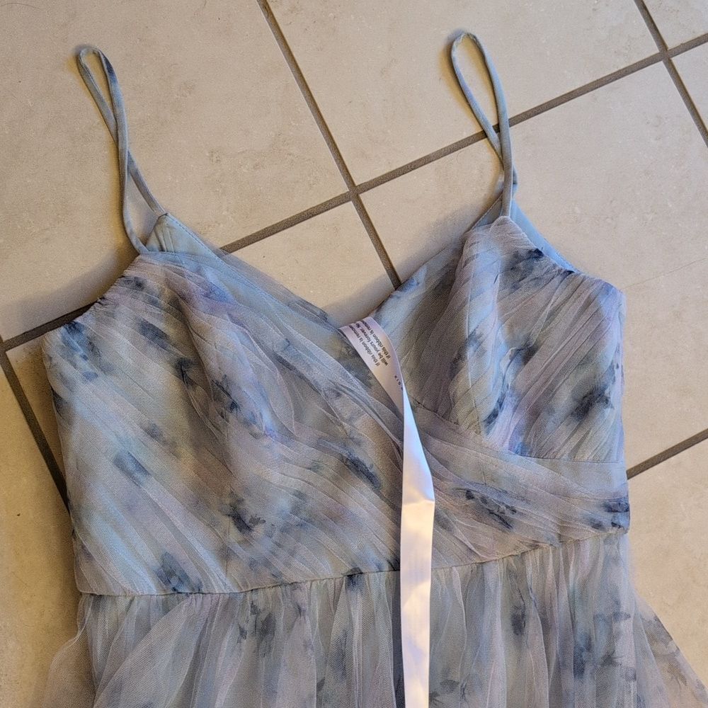 NWT Dessy Collection Tulle Floral Print Gown Maxi Dress Blue Mist Garden Size 18 - Picture 4 of 12